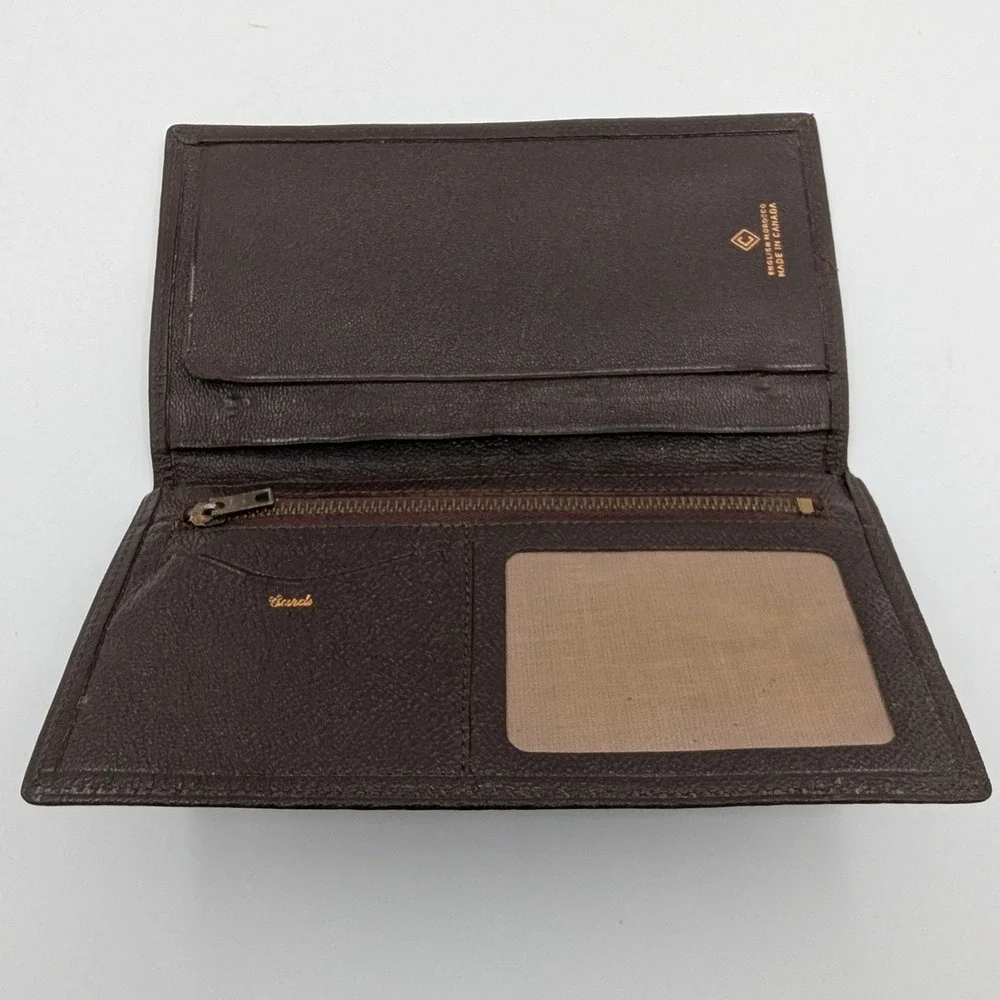 Vintage English Morocco Brown Leather Breast Pocket Wallet Made in Canada Slim